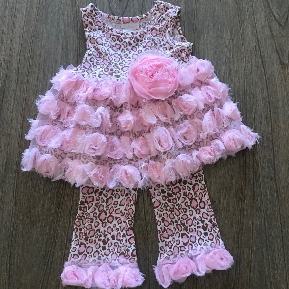 CachCach pink leopard 2 piece outfit sz 12 months